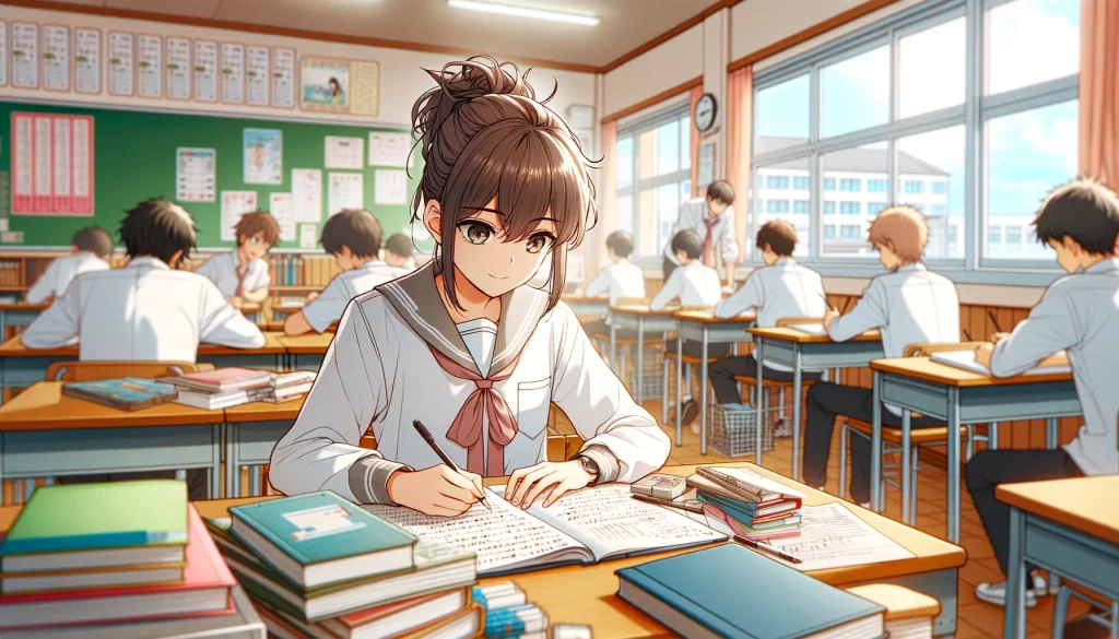 勉強する女子中学生