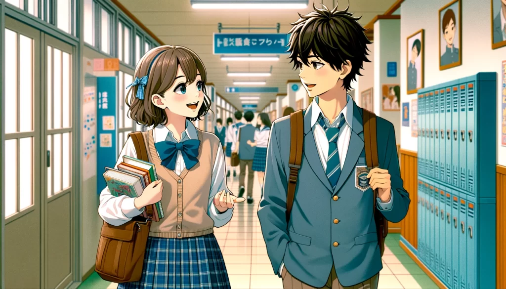 男子学生と歩く女子中学生